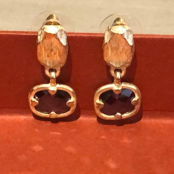 Earrings Gold with purple stone drop pendant earrings - Picture 1 of 7